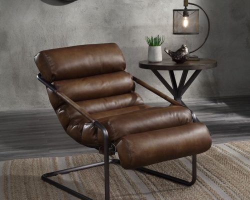 Acme Dolgren Sahara Top Grain Leather & Matt Iron Accent Chair