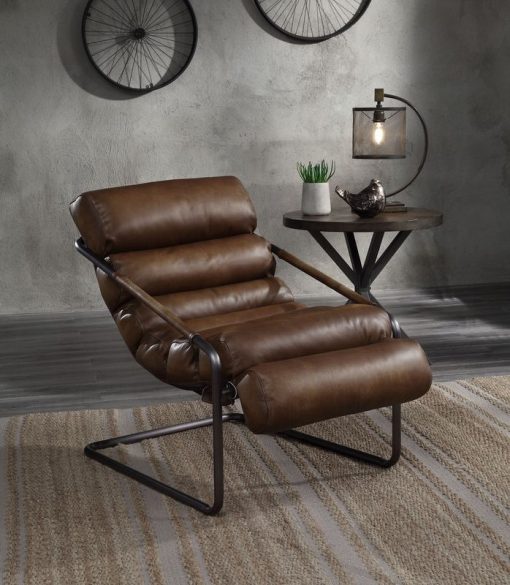 Acme Dolgren Sahara Top Grain Leather & Matt Iron Accent Chair