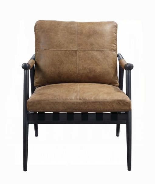 Acme Anzan Berham Chestnut Top Grain Leather & Matt Iron Accent Chair - Image 2