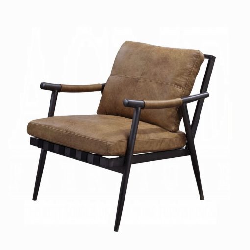 Acme Anzan Berham Chestnut Top Grain Leather & Matt Iron Accent Chair - Image 3