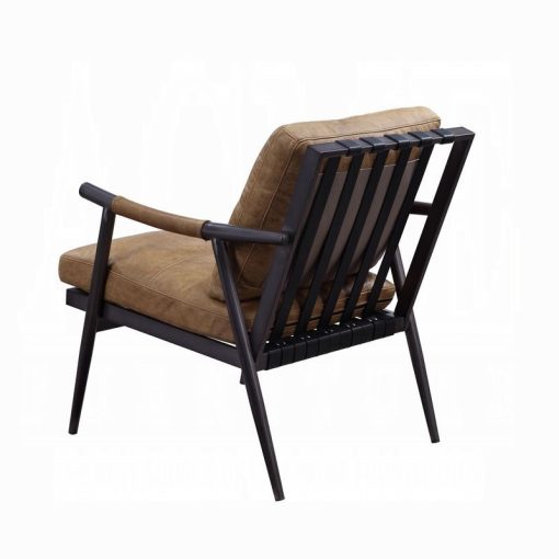 Acme Anzan Berham Chestnut Top Grain Leather & Matt Iron Accent Chair - Image 5