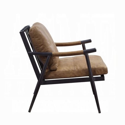 Acme Anzan Berham Chestnut Top Grain Leather & Matt Iron Accent Chair - Image 8