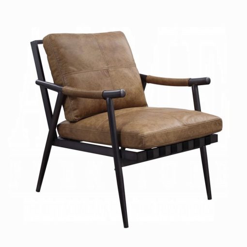 Acme Anzan Berham Chestnut Top Grain Leather & Matt Iron Accent Chair - Image 9