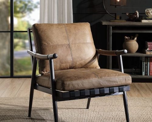 Acme Anzan Berham Chestnut Top Grain Leather & Matt Iron Accent Chair