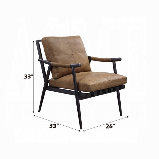 Acme Anzan Berham Chestnut Top Grain Leather & Matt Iron Accent Chair - Image 10