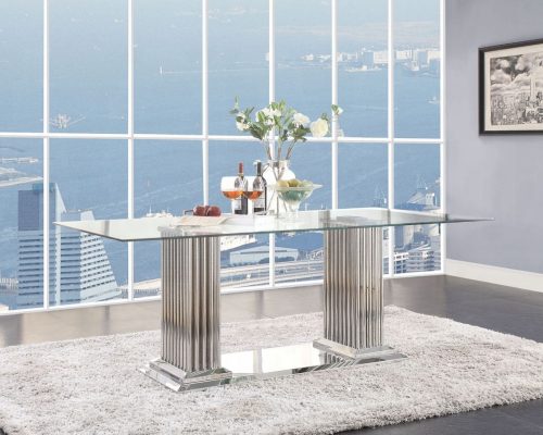 Acme Cyrene Clear Glass Top & Stainless Steel Dining Table
