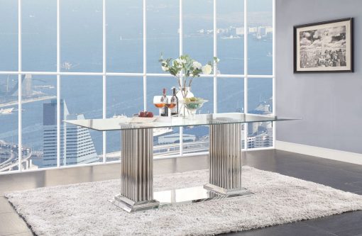 Acme Cyrene Clear Glass Top & Stainless Steel Dining Table