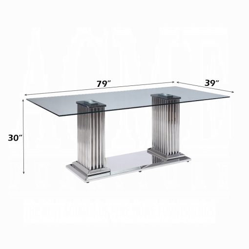 Acme Cyrene Clear Glass Top & Stainless Steel Dining Table - Image 3