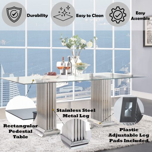 Acme Cyrene Clear Glass Top & Stainless Steel Dining Table - Image 2