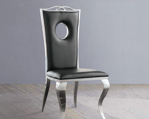 Acme Cyrene Black Synthetic Leather & Stainless Steel Side Chair - Set of 2
