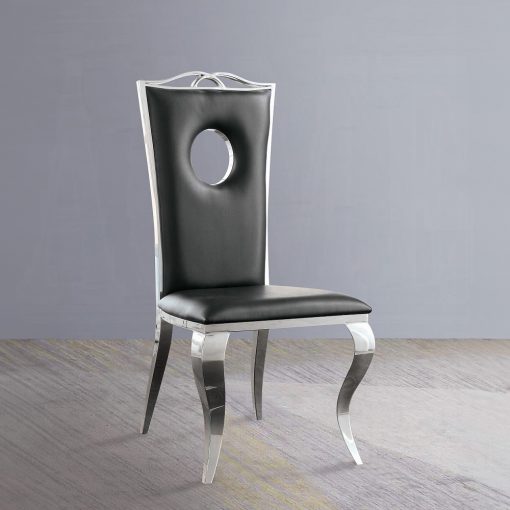 Acme Cyrene Black Synthetic Leather & Stainless Steel Side Chair - Set of 2