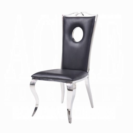 Acme Cyrene Black Synthetic Leather & Stainless Steel Side Chair - Set of 2 - Image 2