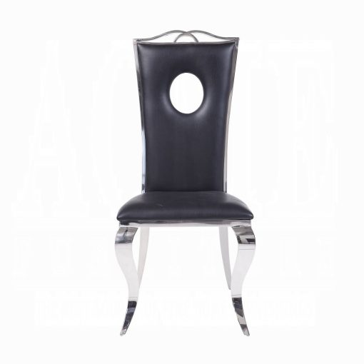 Acme Cyrene Black Synthetic Leather & Stainless Steel Side Chair - Set of 2 - Image 3