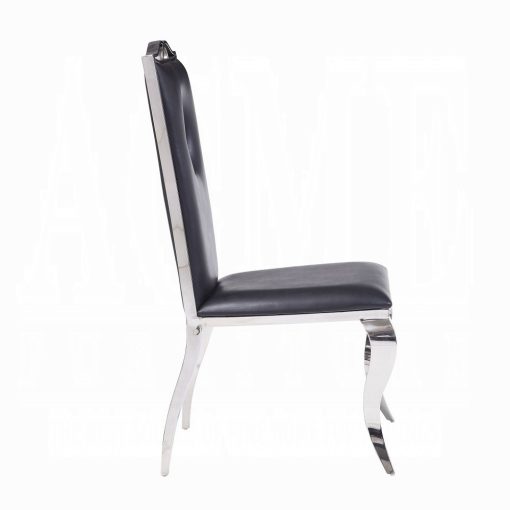 Acme Cyrene Black Synthetic Leather & Stainless Steel Side Chair - Set of 2 - Image 4