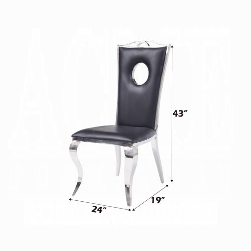Acme Cyrene Black Synthetic Leather & Stainless Steel Side Chair - Set of 2 - Image 7