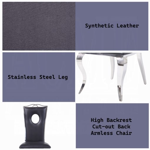 Acme Cyrene Black Synthetic Leather & Stainless Steel Side Chair - Set of 2 - Image 8