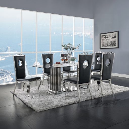 Acme Cyrene Black Synthetic Leather & Stainless Steel Side Chair - Set of 2 - Image 6