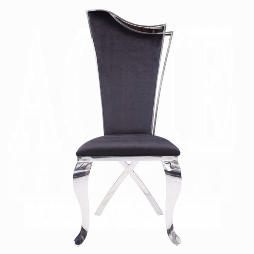 Acme Cyrene Black Fabric & Stainless Steel Side Chair - Set of 2 - Image 3