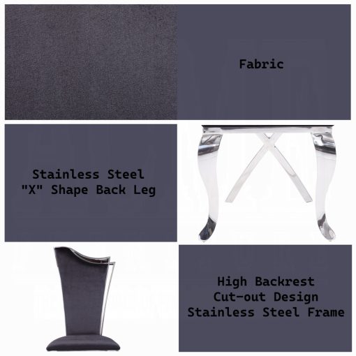 Acme Cyrene Black Fabric & Stainless Steel Side Chair - Set of 2 - Image 8