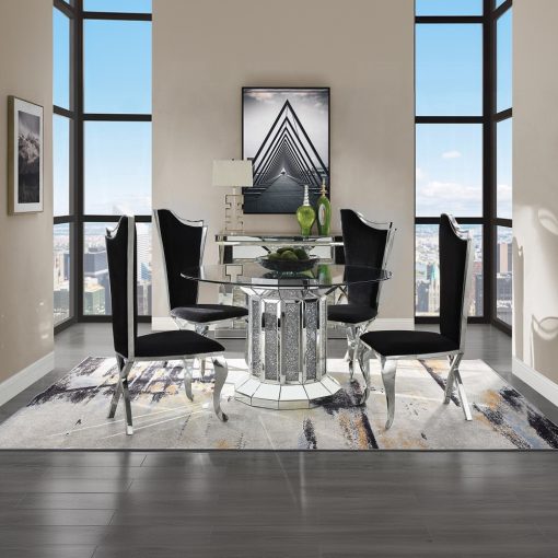 Acme Cyrene Black Fabric & Stainless Steel Side Chair - Set of 2 - Image 6