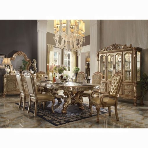 Acme Dresden Gold Patina & Bone Dining Table with 2 Leaves