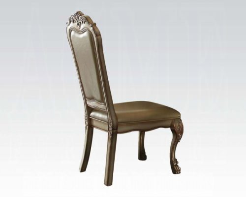 Acme Dresden Bone Synthetic Leather/Fabric & Gold Patina Side Chair - Set of 2