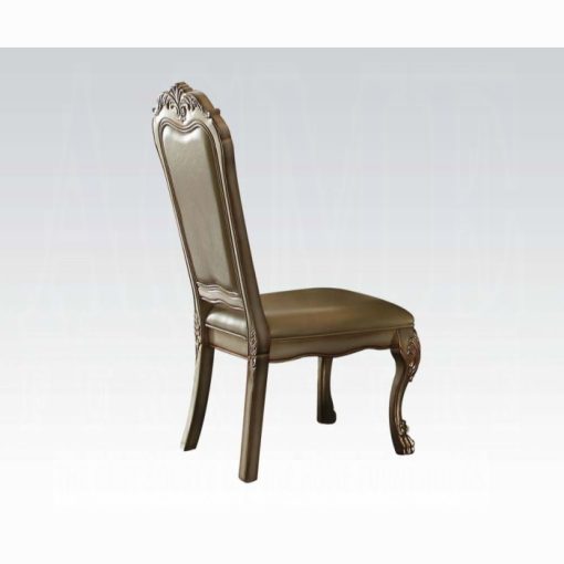 Acme Dresden Bone Synthetic Leather/Fabric & Gold Patina Side Chair - Set of 2