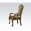 Acme Dresden Bone Synthetic Leather & Gold Patina Arm Chair - Set of 2