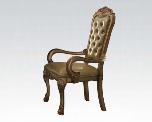 Acme Dresden Bone Synthetic Leather & Gold Patina Arm Chair - Set of 2