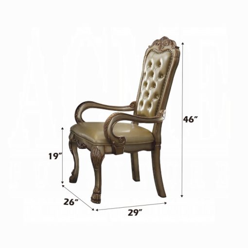 Acme Dresden Bone Synthetic Leather & Gold Patina Arm Chair - Set of 2 - Image 2