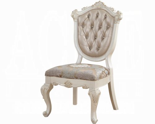 Acme Chantelle Rose Gold Synthetic Leather & Pearl Beige Side Chair