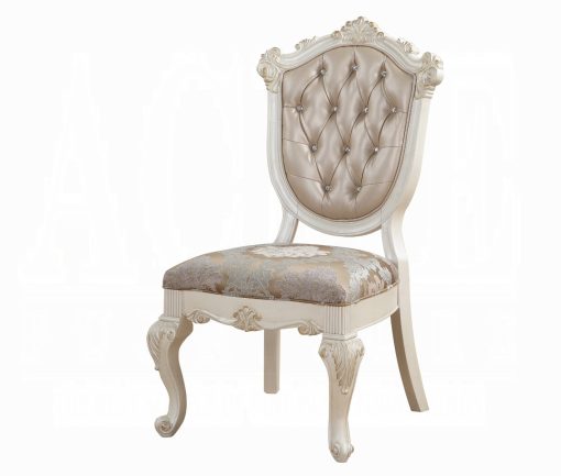 Acme Chantelle Rose Gold Synthetic Leather & Pearl Beige Side Chair