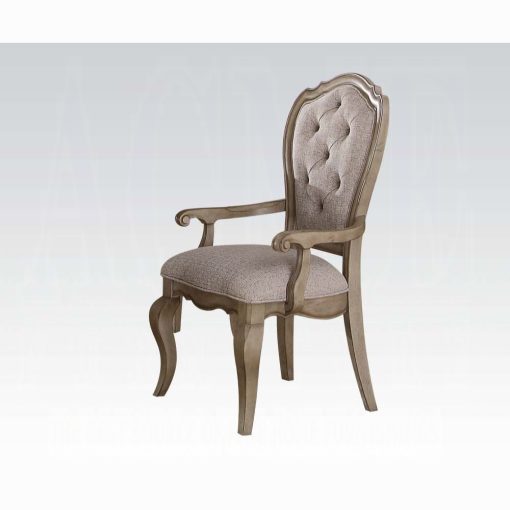 Acme Chelmsford Beige Fabric & Antique Taupe Arm Chair Set of 2