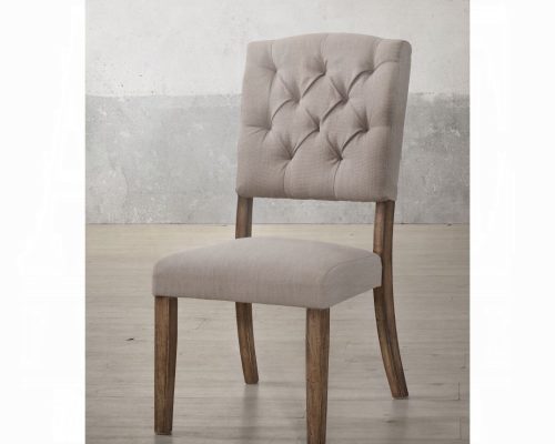 Acme Bernard Beige Linen & Weathered Oak Side Chair - Set of 2