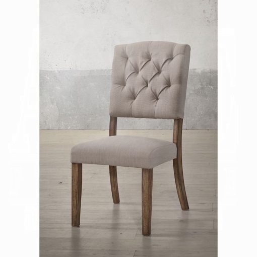 Acme Bernard Beige Linen & Weathered Oak Side Chair - Set of 2