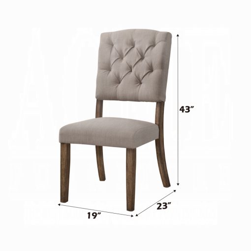Acme Bernard Beige Linen & Weathered Oak Side Chair - Set of 2 - Image 2