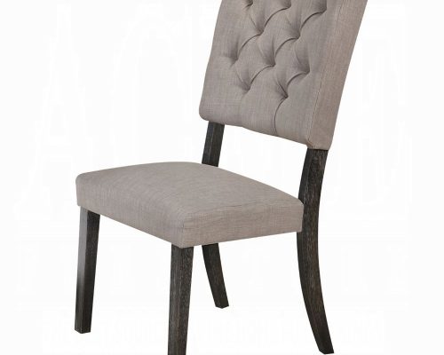 Acme Bernard Beige Linen & Weathered Gray Oak Side Chair - Set of 2