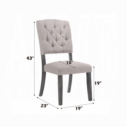 Acme Bernard Beige Linen & Weathered Gray Oak Side Chair - Set of 2 - Image 2