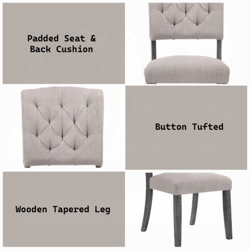 Acme Bernard Beige Linen & Weathered Gray Oak Side Chair - Set of 2 - Image 3