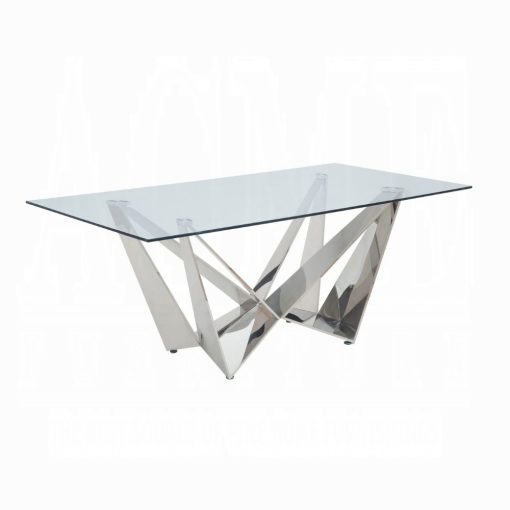 Acme Dekel Clear Glass Top & Stainless Steel Dining Table - Image 2