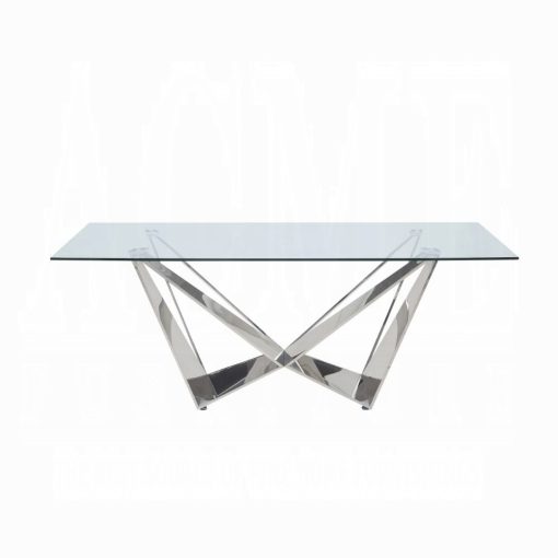 Acme Dekel Clear Glass Top & Stainless Steel Dining Table - Image 3