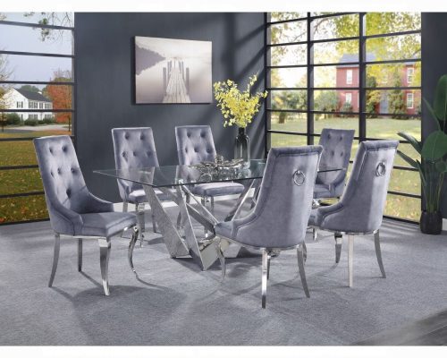 Acme Dekel Clear Glass Top & Stainless Steel Dining Table