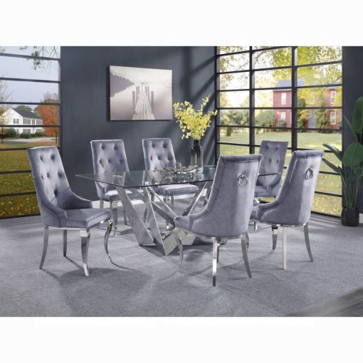Acme Dekel Clear Glass Top & Stainless Steel Dining Table