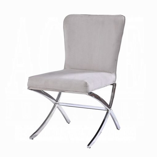 Acme Daire Light Gray Velvet & Chrome Side Chair - Set of 2 - Image 2