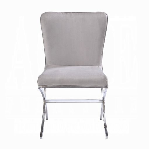 Acme Daire Light Gray Velvet & Chrome Side Chair - Set of 2 - Image 3