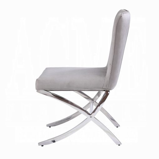 Acme Daire Light Gray Velvet & Chrome Side Chair - Set of 2 - Image 4