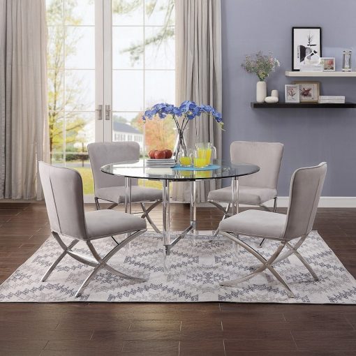 Acme Daire Light Gray Velvet & Chrome Side Chair - Set of 2 - Image 10