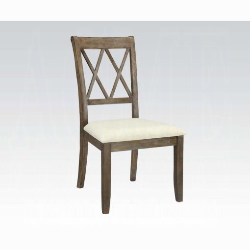 Acme Claudia Beige Linen & Salvage Brown Side Chair - Set of 2