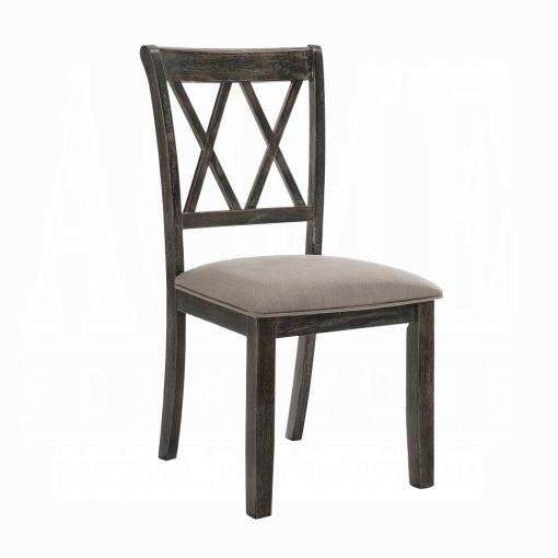 Acme Claudia II Beige Fabric & Weathered Gray Side Chair - Set of 2 - Image 2