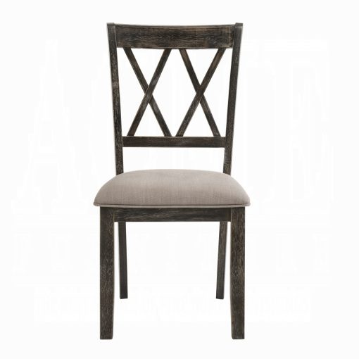 Acme Claudia II Beige Fabric & Weathered Gray Side Chair - Set of 2 - Image 3